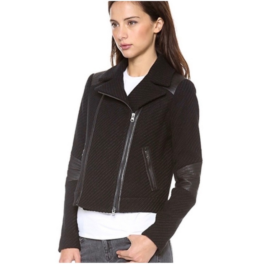 Vince Cropped Moto Jacket – Wool & Leather Trim – Size Small